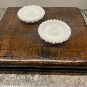 Vintage Hazel-Atlas White Milk Glass Scalloped Daisy/ Sunflower Candle Holders